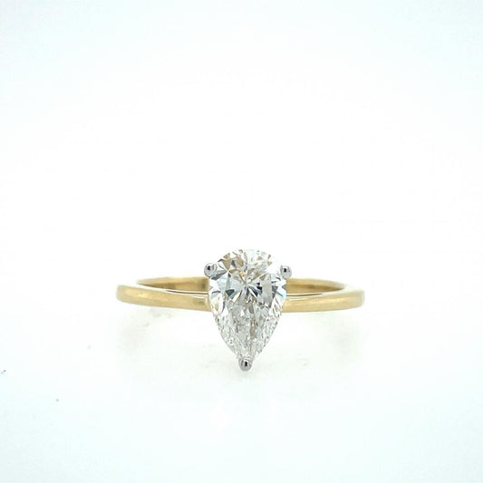 Lab Grown Diamond 14k Yellow & White Gold 1.00ct Pear Cut Solitaire Ring