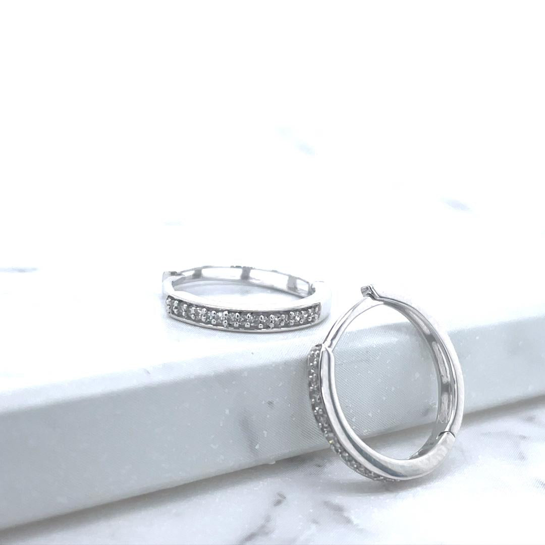 10ct  White Gold Diamond Hoop Earrings