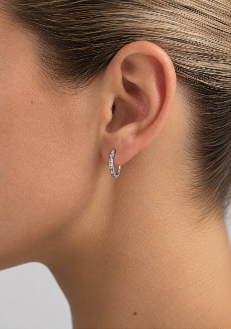 10ct  White Gold Diamond Hoop Earrings