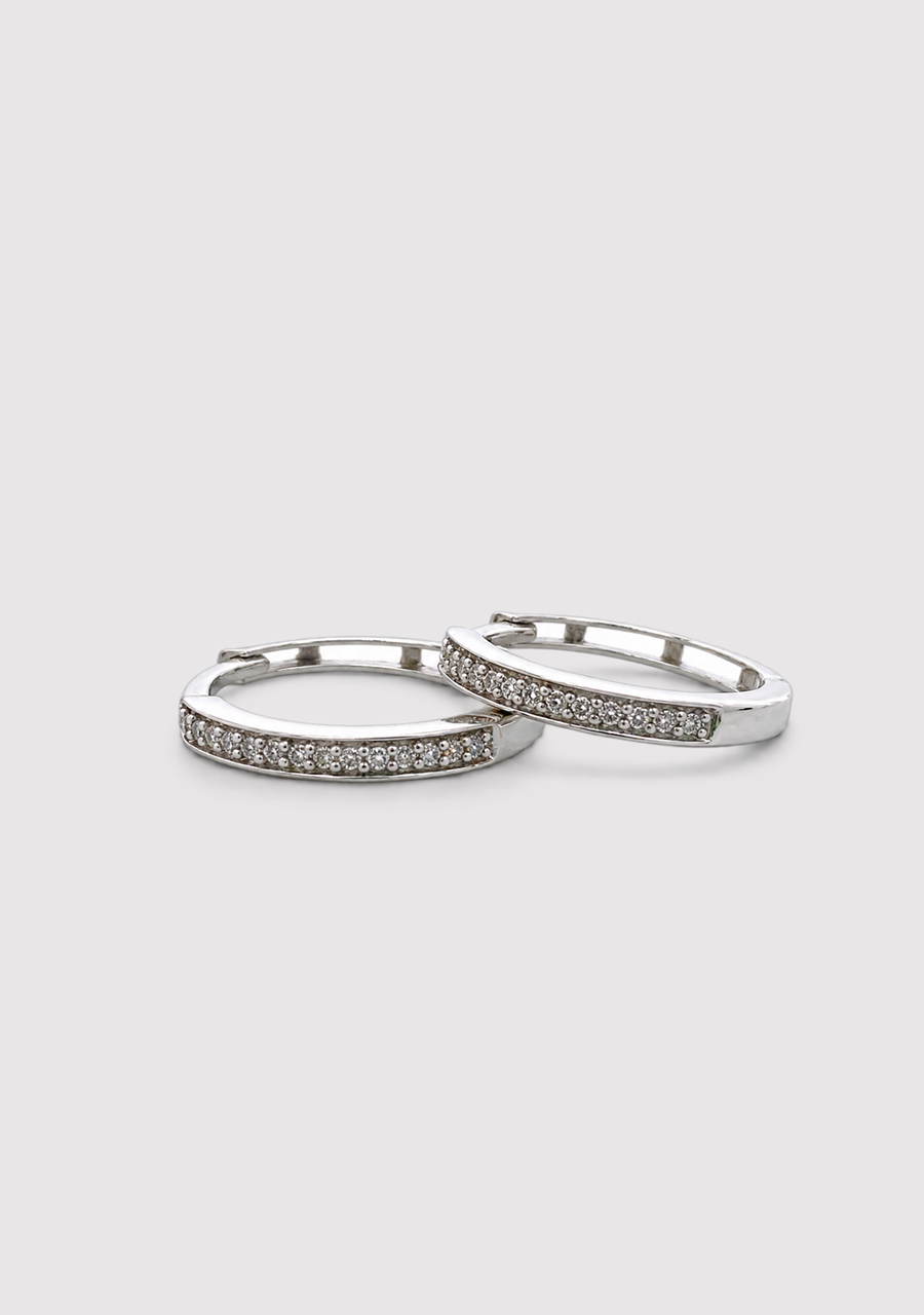 10ct  White Gold Diamond Hoop Earrings