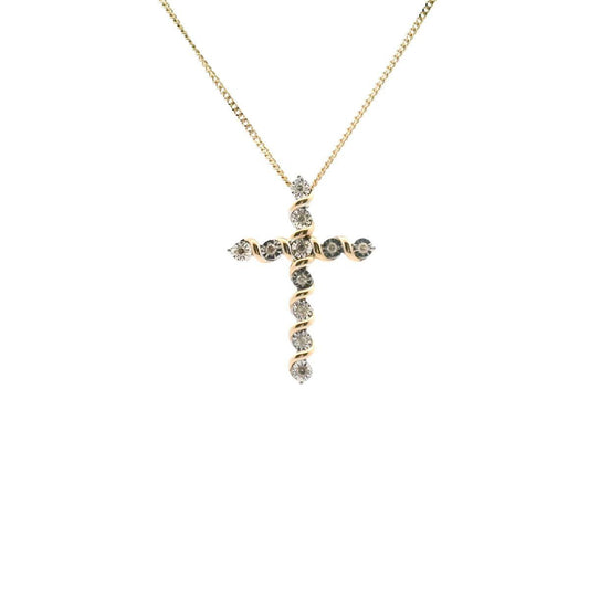 Diamond 10k Yellow Gold 0.10ct Illusion Set Cross Pendant