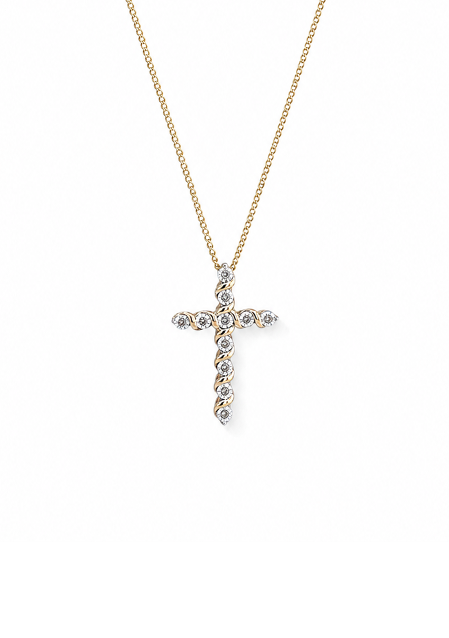10ct Yellow Gold Diamond Illusion Set Cross Pendant