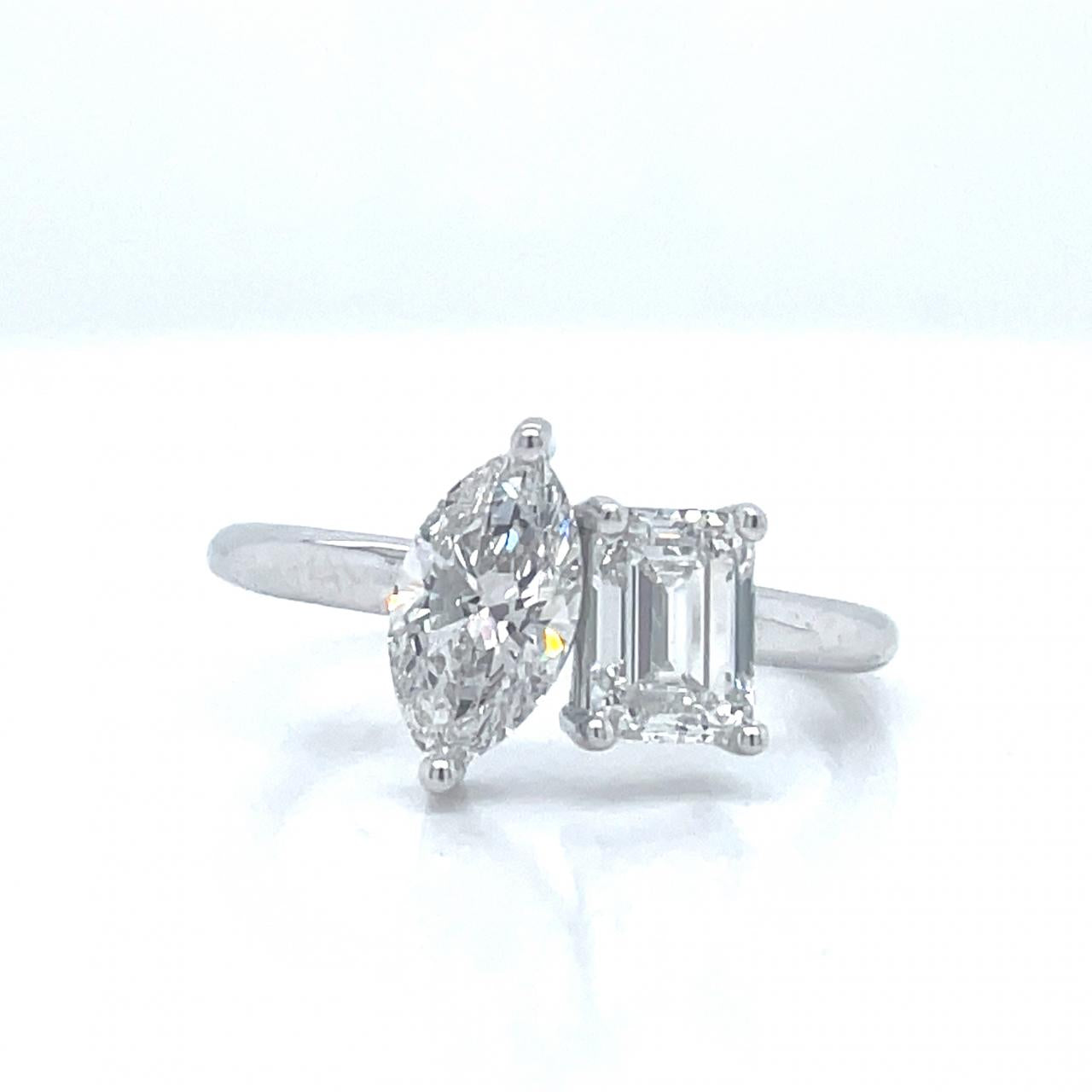 Lab Grown Diamond 9k White Gold Emerald & Marquise Cut Toi et Moi Ring
