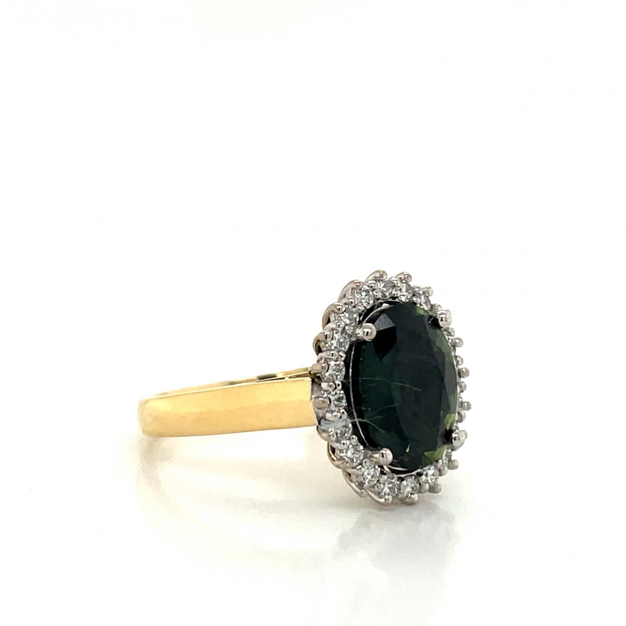 Green Sapphire & Diamond 18k Yellow & White Gold Cluster Ring