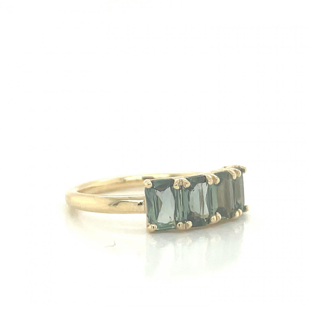 Green Sapphire 9k Yellow Gold Four Stone Emerald Cut Ring