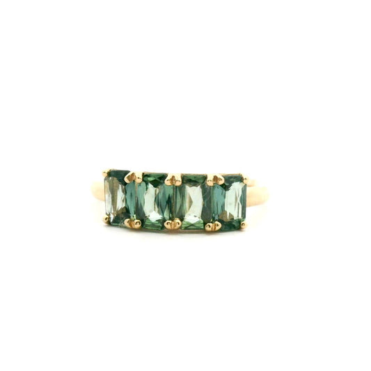 Green Sapphire 9k Yellow Gold Four Stone Emerald Cut Ring