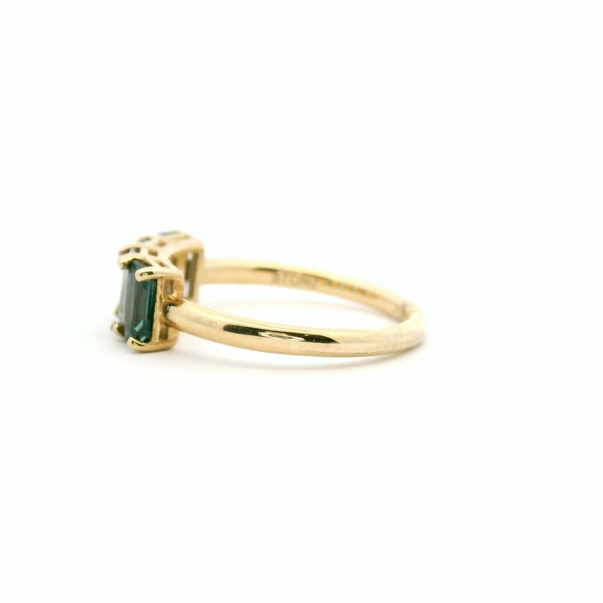 Green Sapphire 9k Yellow Gold Four Stone Emerald Cut Ring