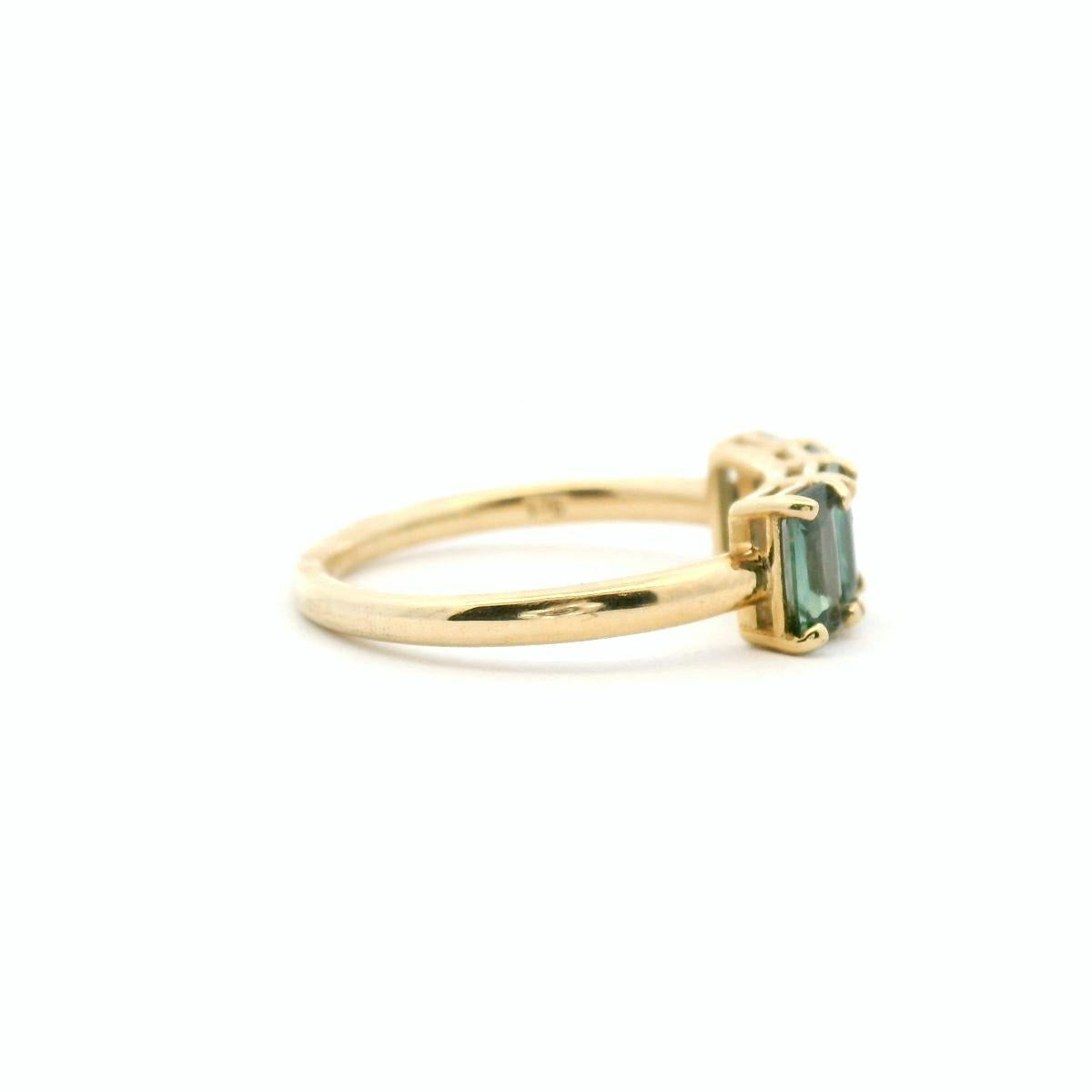 Green Sapphire 9k Yellow Gold Four Stone Emerald Cut Ring