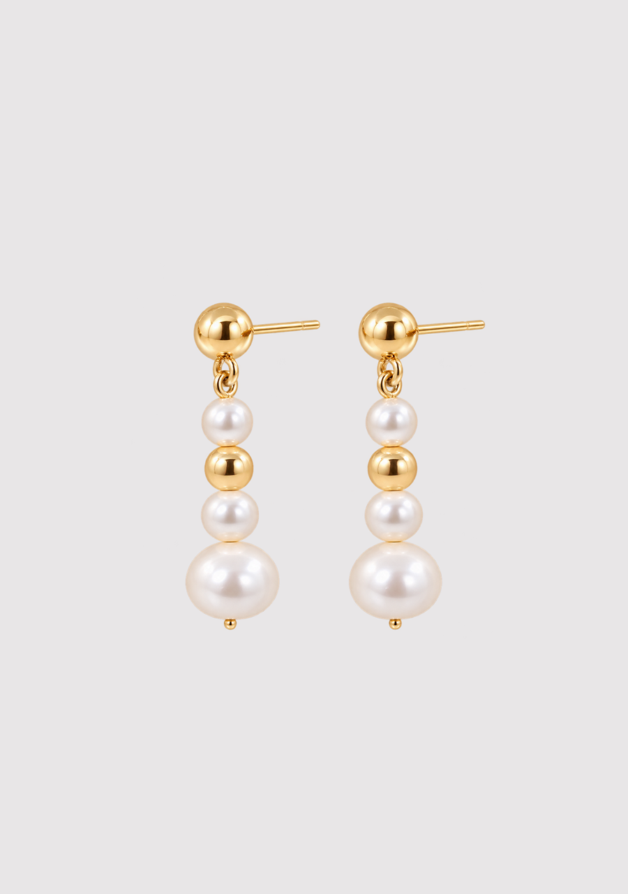 9ct Yellow Gold White Pearl Drop Stud Earrings
