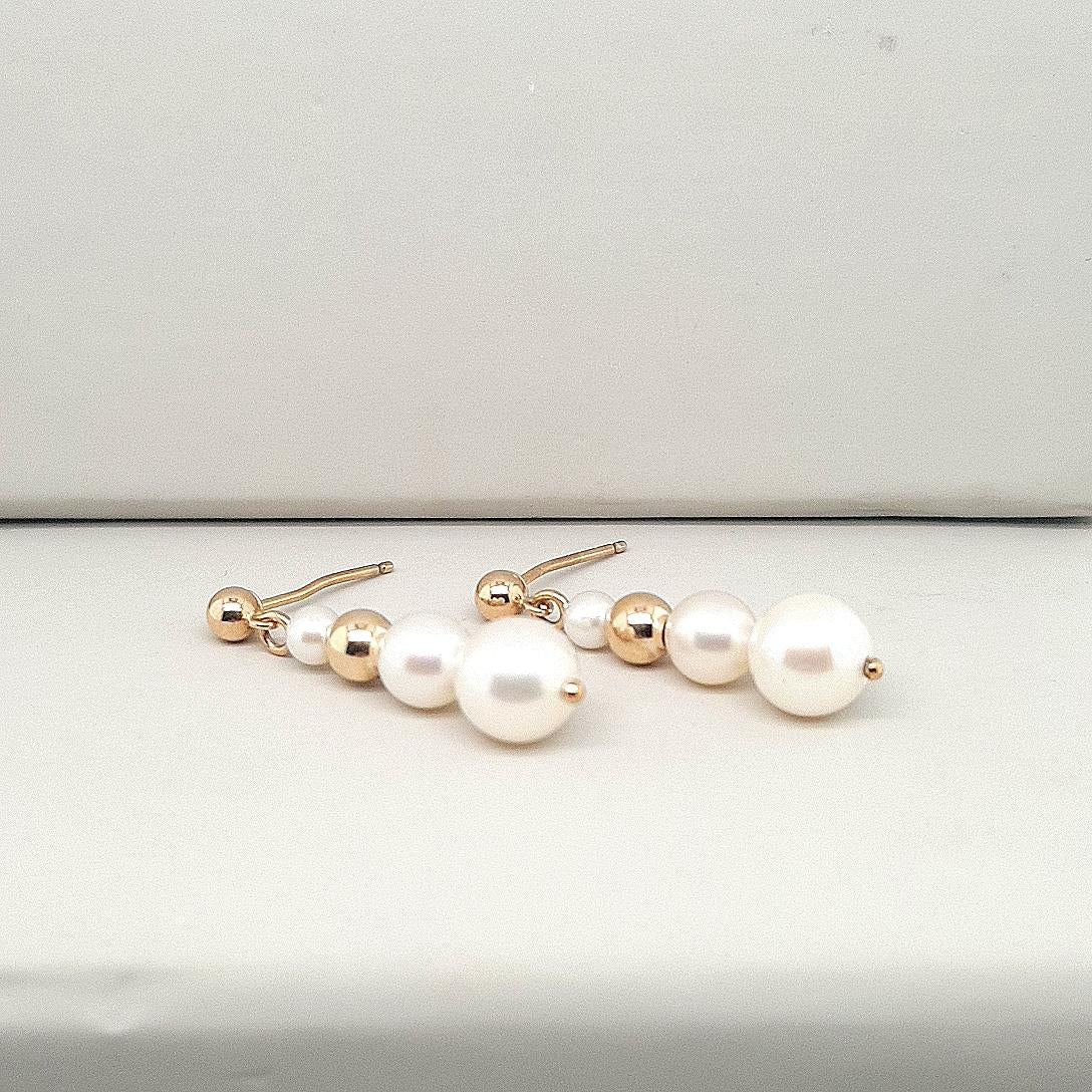 9ct Yellow Gold White Pearl Drop Stud Earrings - Pearl