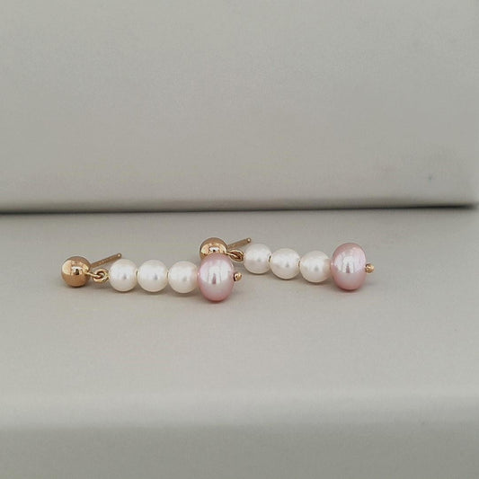 9ct Yellow Gold Pink & White Pearl Drop Earrings