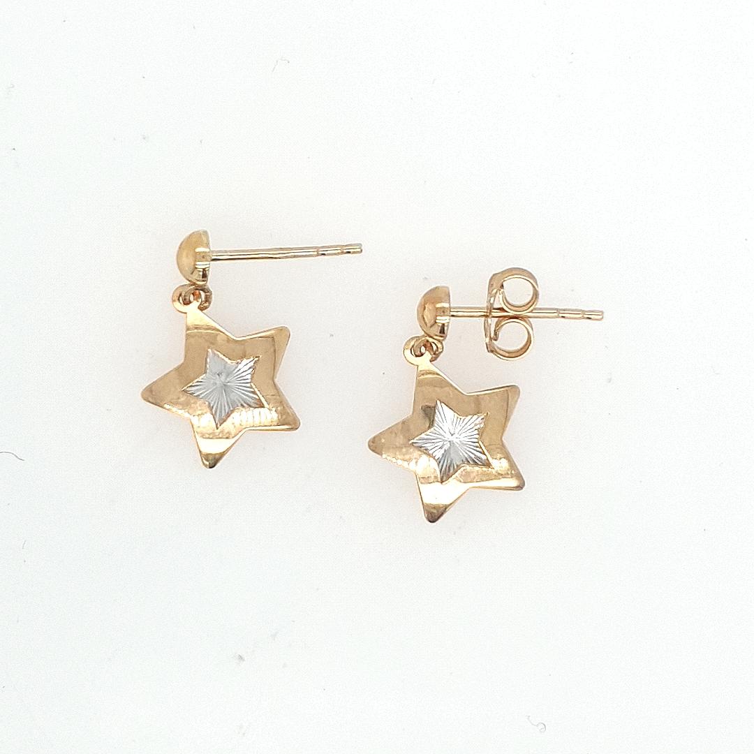 9ct Two Tone Star Drop Faceted Stud Earrings