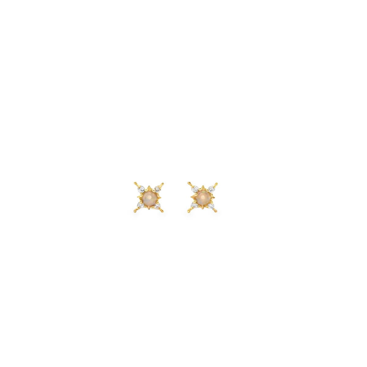 Opal & White Sapphire 14k Yellow Gold Star Stud Earrings