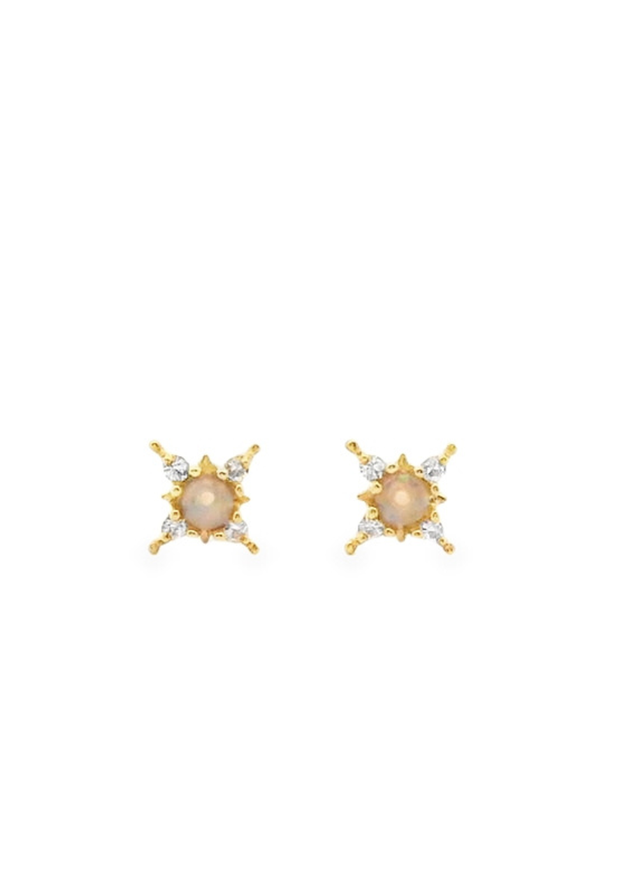 14ct Yellow Gold Opal & White Sapphire Star Stud Earrings