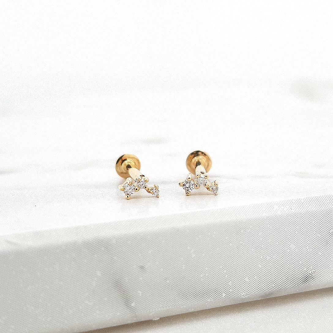 Diamond 14ct Yellow Gold Triple Stone Stud Earrings