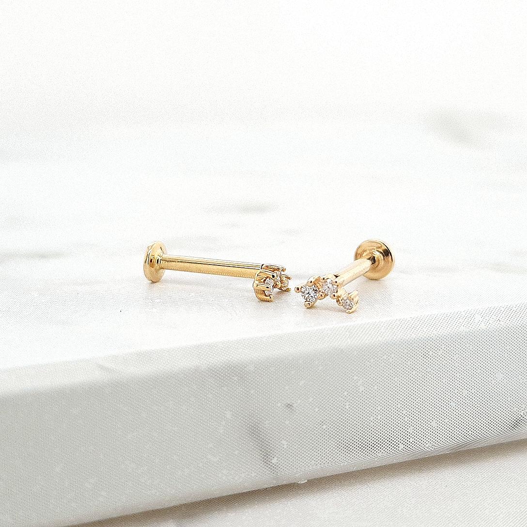 Diamond 14ct Yellow Gold Triple Stone Stud Earrings