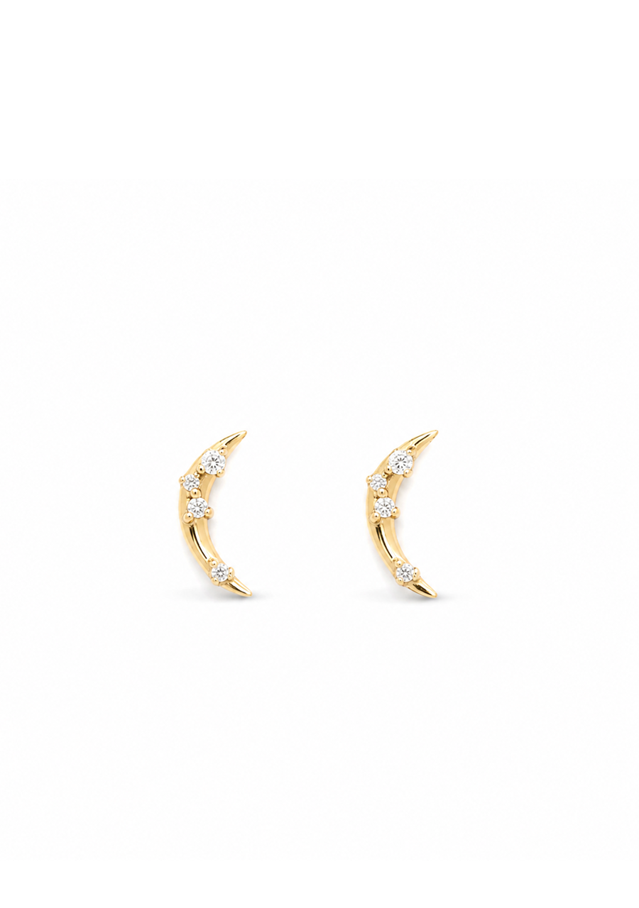 14ct Yellow Gold Diamond Moon Stud Earrings