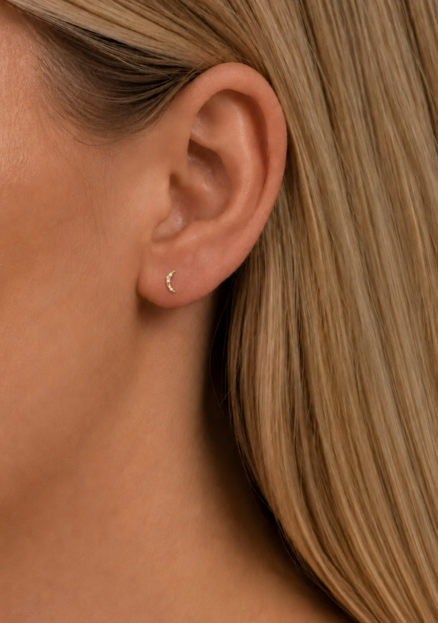 14ct Yellow Gold Diamond Moon Stud Earrings