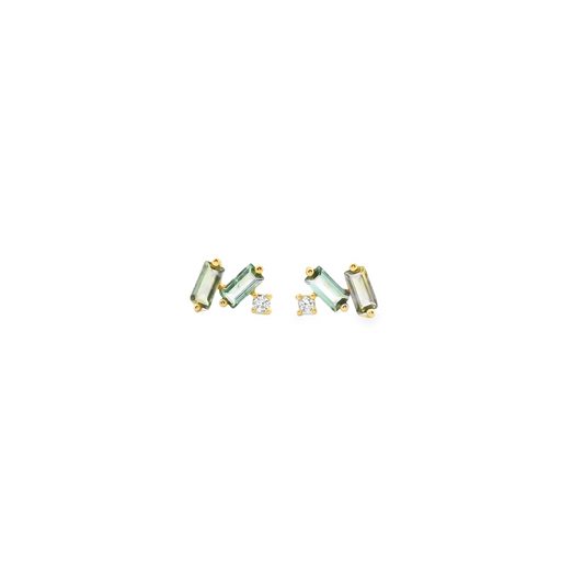 Tourmaline & White Sapphire 14ct Yellow Gold Stud Earrings