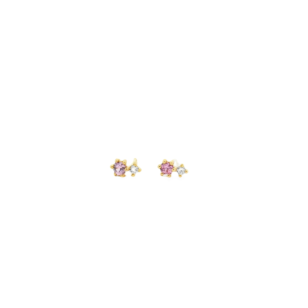 Pink Sapphire & White Sapphire 14k Yellow Gold Two Stone Stud Earrings