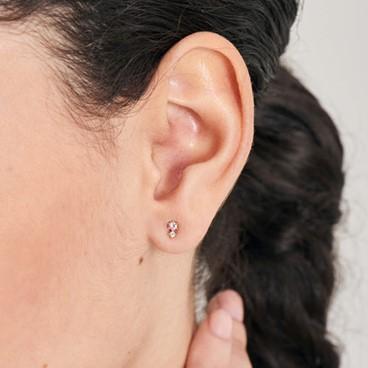 Pink Sapphire & White Sapphire 14k Yellow Gold Two Stone Stud Earrings