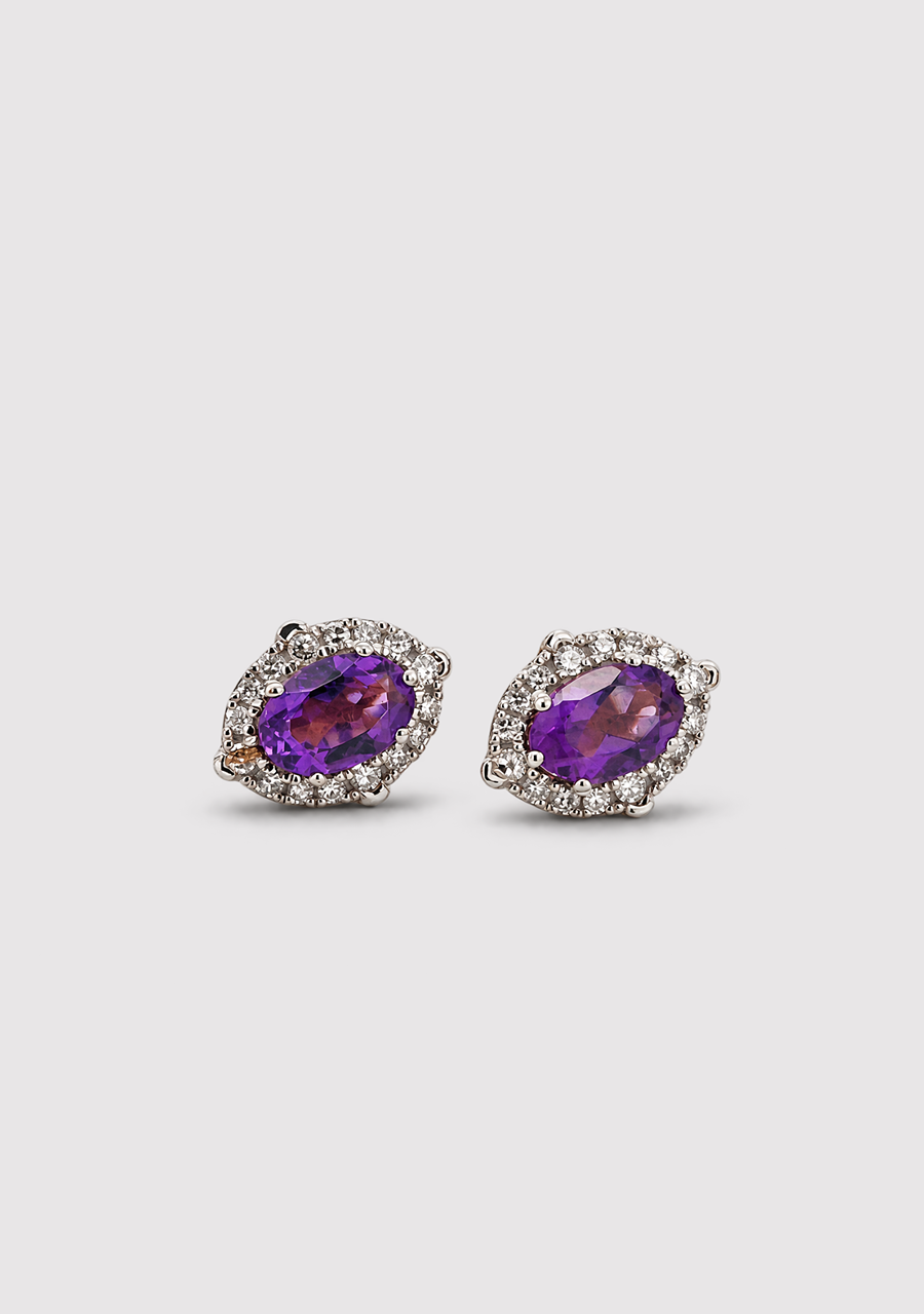Amethyst & Diamond 9ct Yellow Gold Stud Earrings