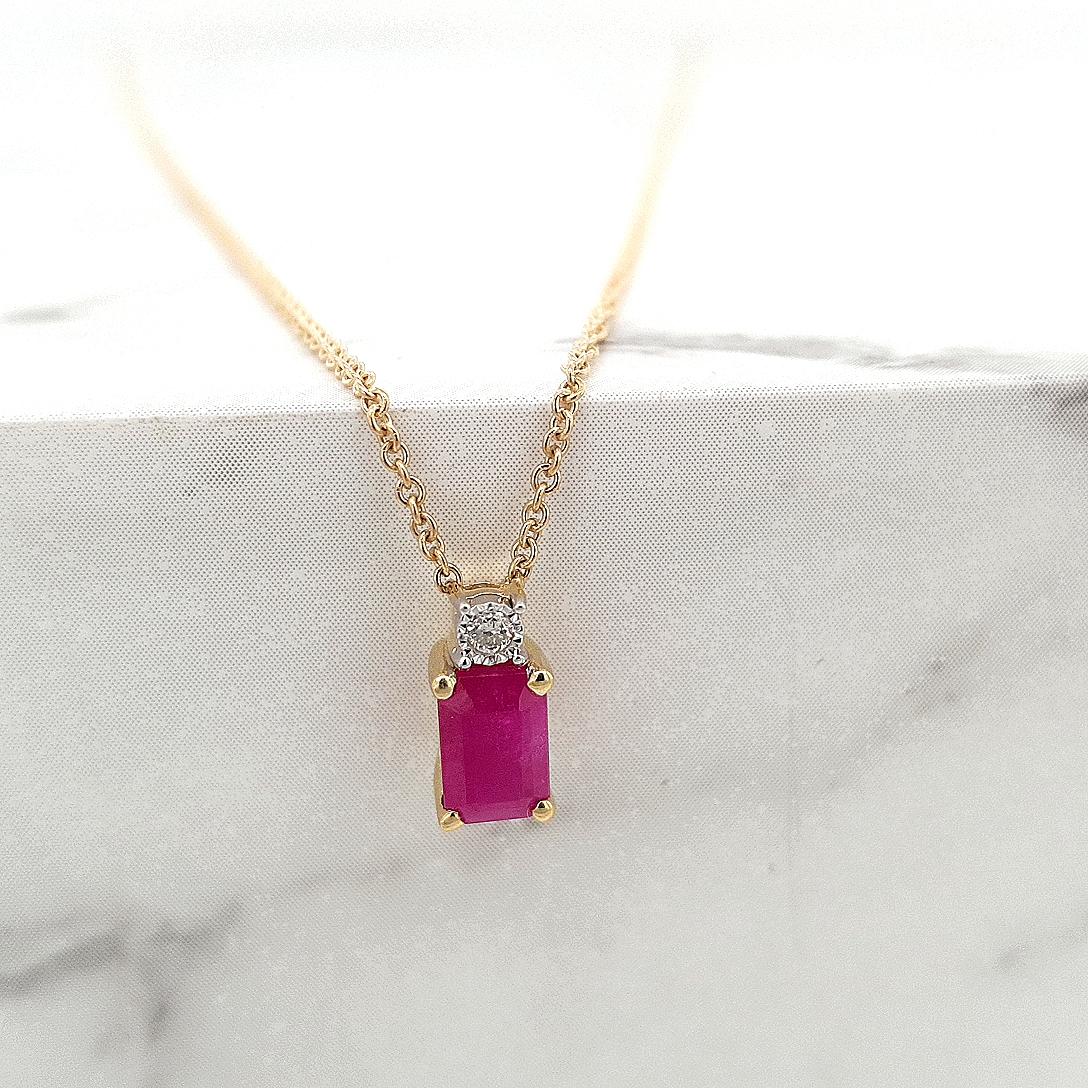 Ruby & Diamond 9ct Yellow Gold Necklace