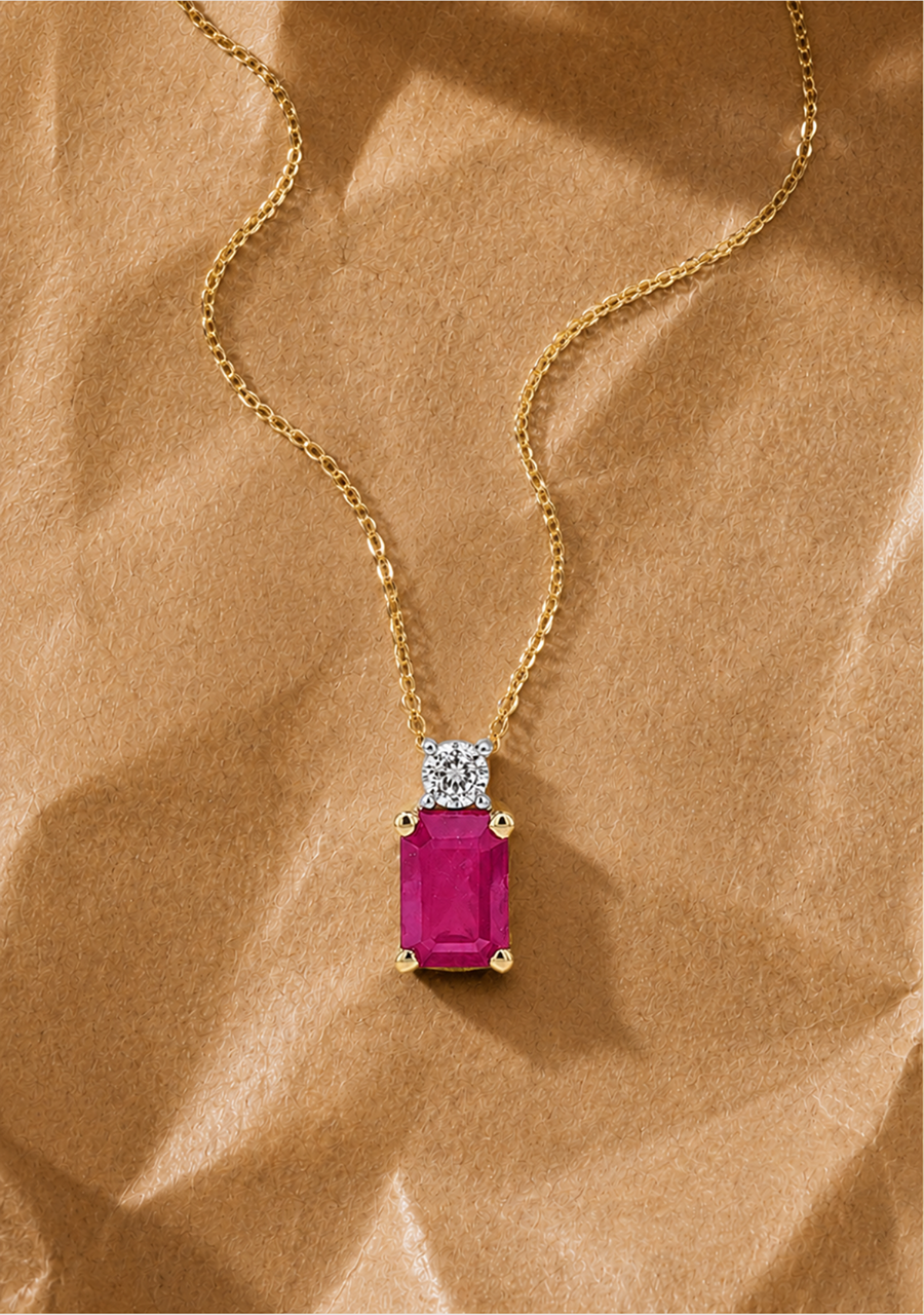 Ruby & Diamond 9ct Yellow Gold Necklace