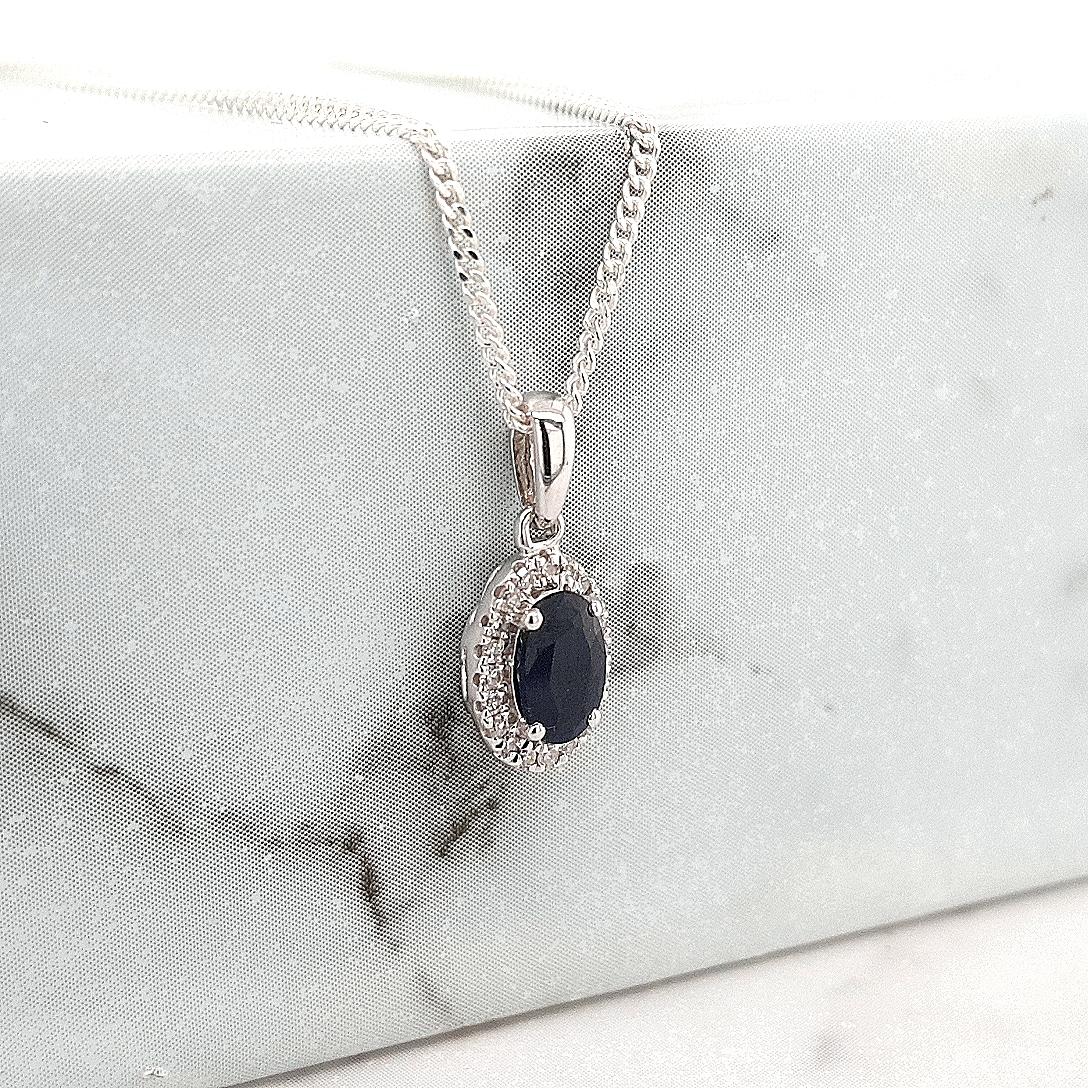 Sapphire & Diamond 9ct White Gold Pendant