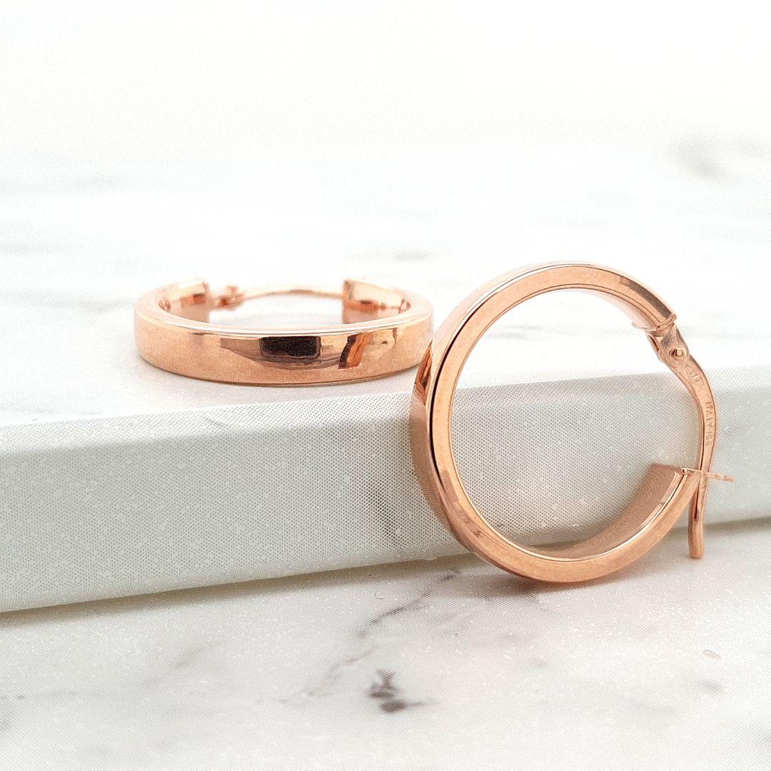 9ct Rose Gold Hollow Rectangle Tube Hoop Earrings