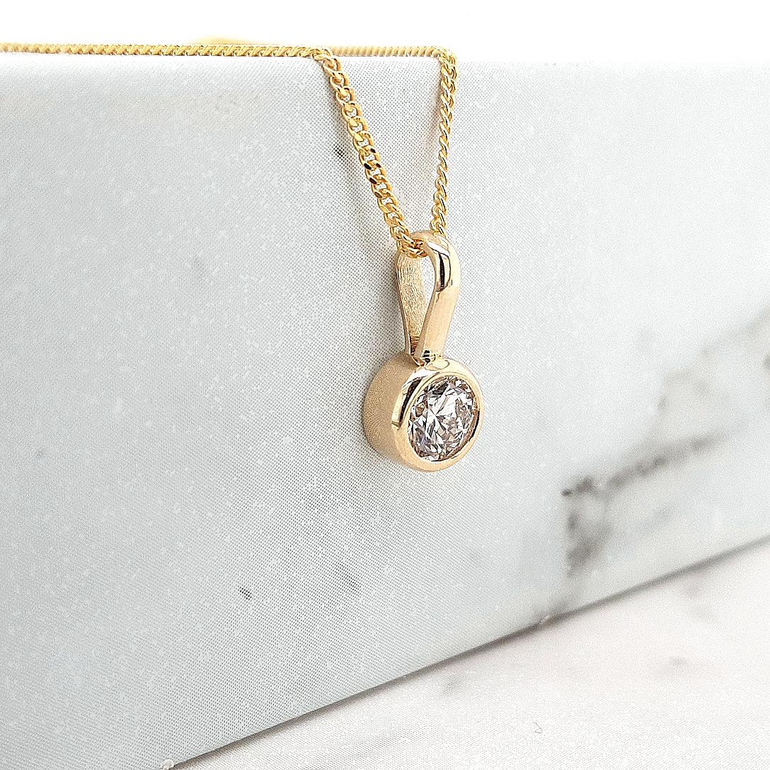 Lab Grown Diamond 9k Yellow Gold 0.51ct Round Bezel Set Pendant