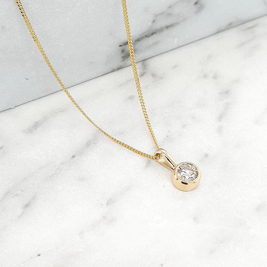 Lab Grown Diamond 9k Yellow Gold 0.51ct Round Bezel Set Pendant
