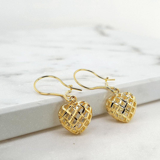 9k Yellow Gold Heart Caged Hook Earrings
