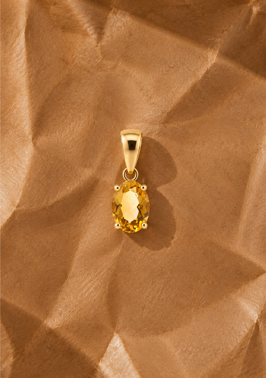 Citrine 9ct Yellow Gold Oval Pendant