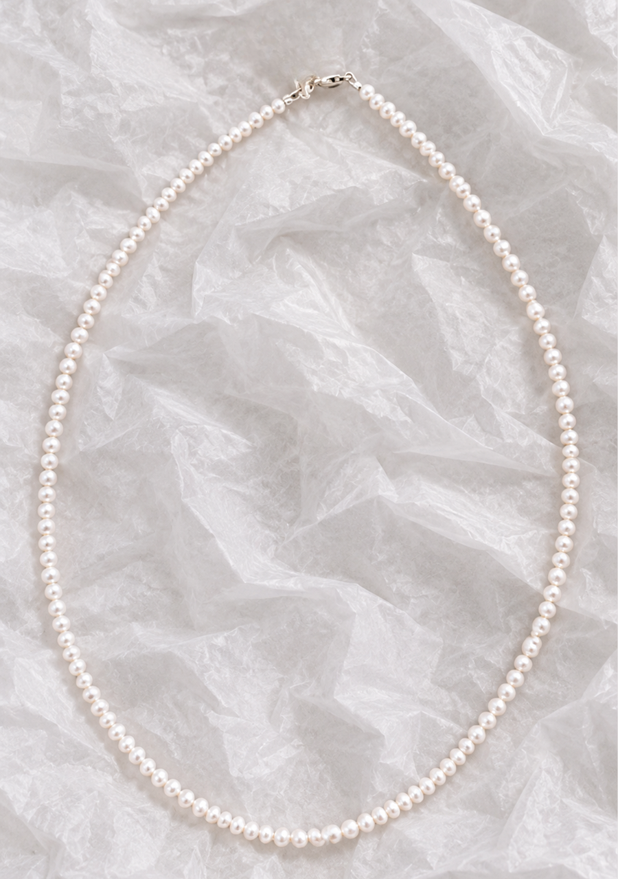 Sterling Silver 3-4mm White Semi Round Fresh Water Pearl Strand