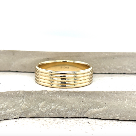 9ct Yellow Gold Five Band 6mm Ring