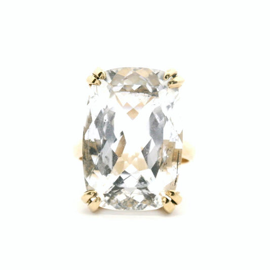 Clear Quartz 9k Yellow Gold Cushion Cut Ring