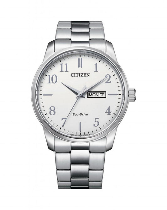 Citizen Gents Steel Round White Dial with Date Watch 100M WR Watch Code: BM8550-81A