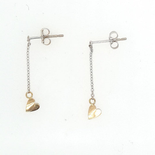 9ct White & Yellow Gold Heart Drop Stud Earrings