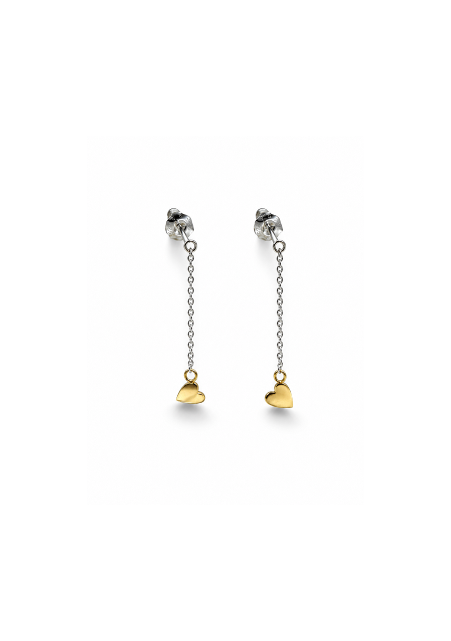 9ct White & Yellow Gold Heart Drop Stud Earrings