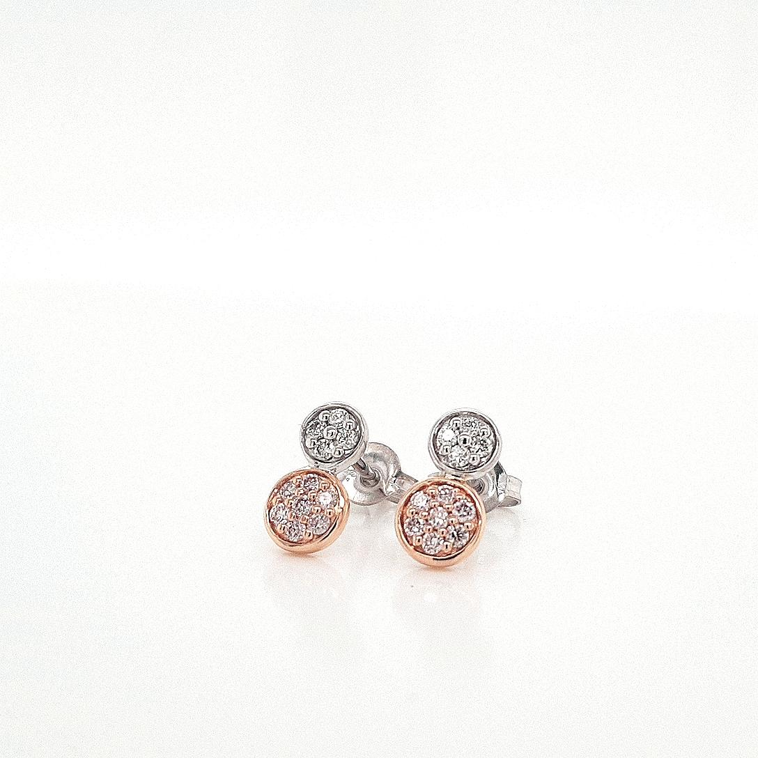 Pink Diamond & White Diamond 9k Rose & White Gold Stud Earrings