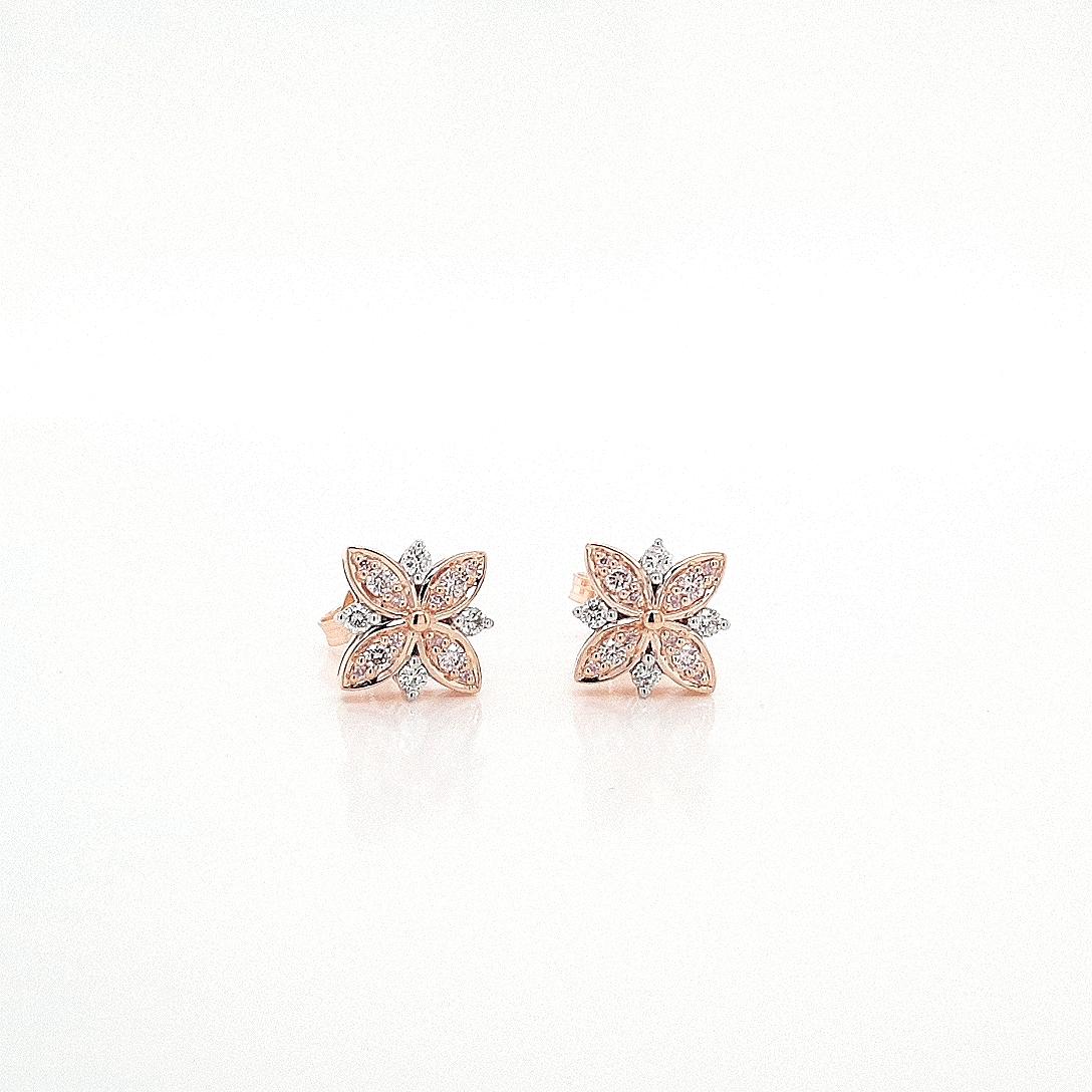 Pink Diamond & White Diamond Clover Stud Earrings