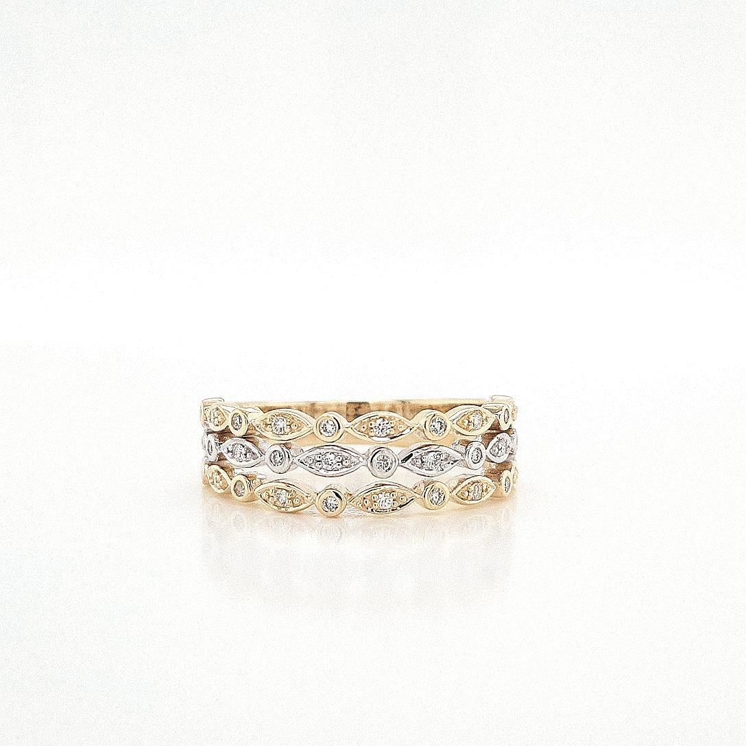 9k Yellow & White Gold Diamond Triple Row Band