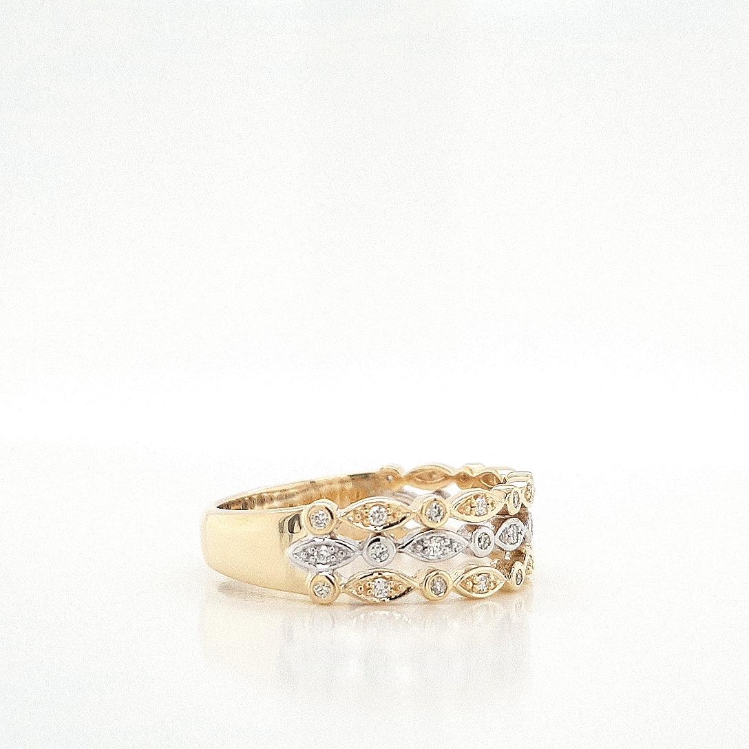 9k Yellow & White Gold Diamond Triple Row Band