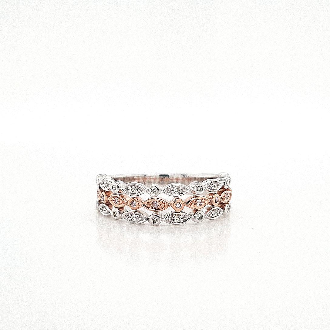 Pink Diamond & White Diamond 9k White & Rose Gold Triple Row Band