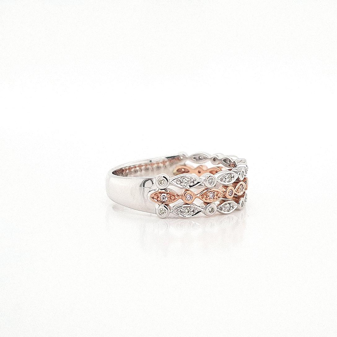 Pink Diamond & White Diamond 9k White & Rose Gold Triple Row Band