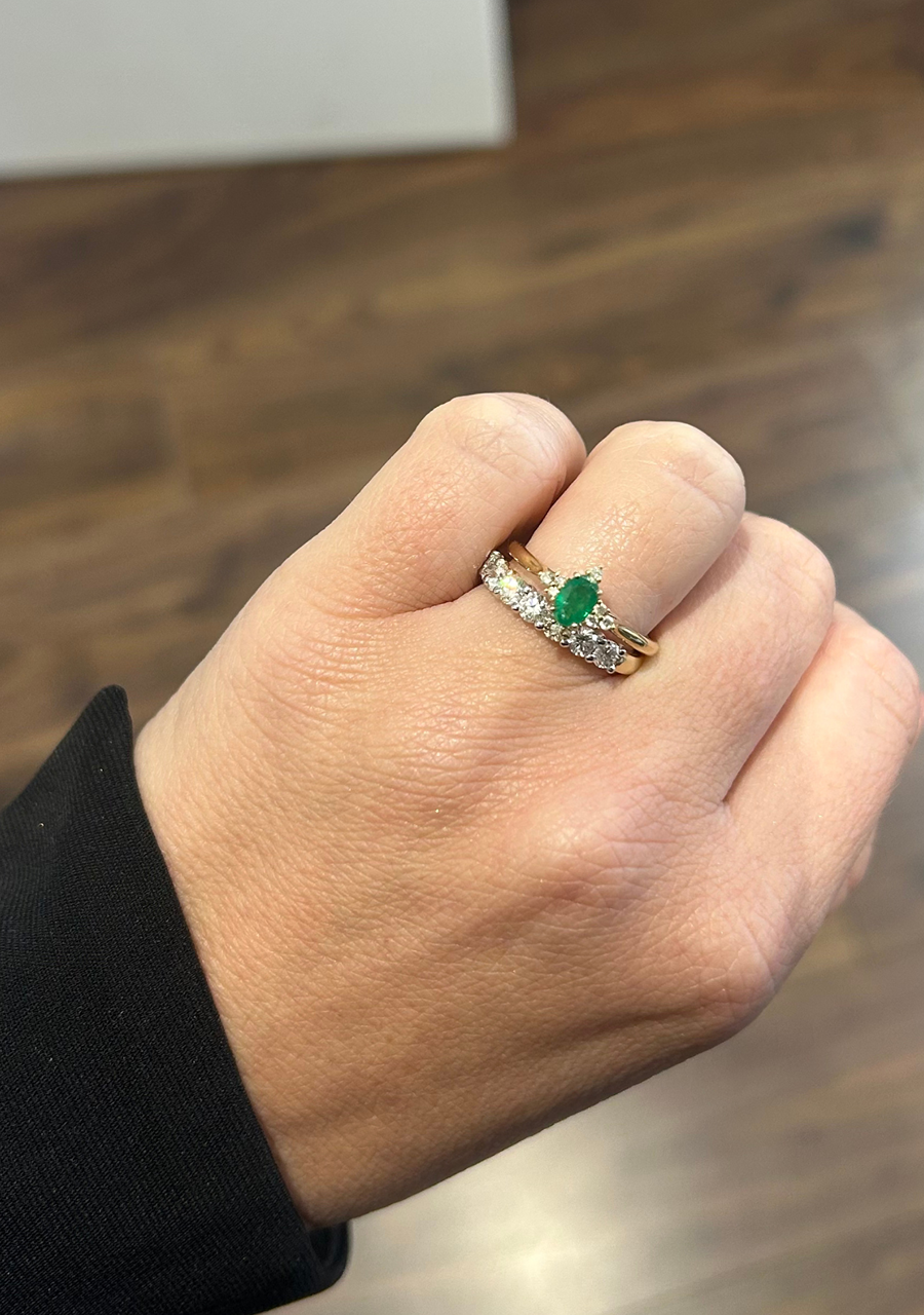 9ct Yellow Gold Emerald & Diamond Ring