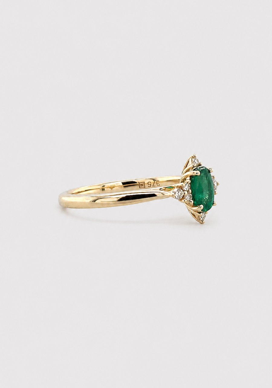 9ct Yellow Gold Emerald & Diamond Ring