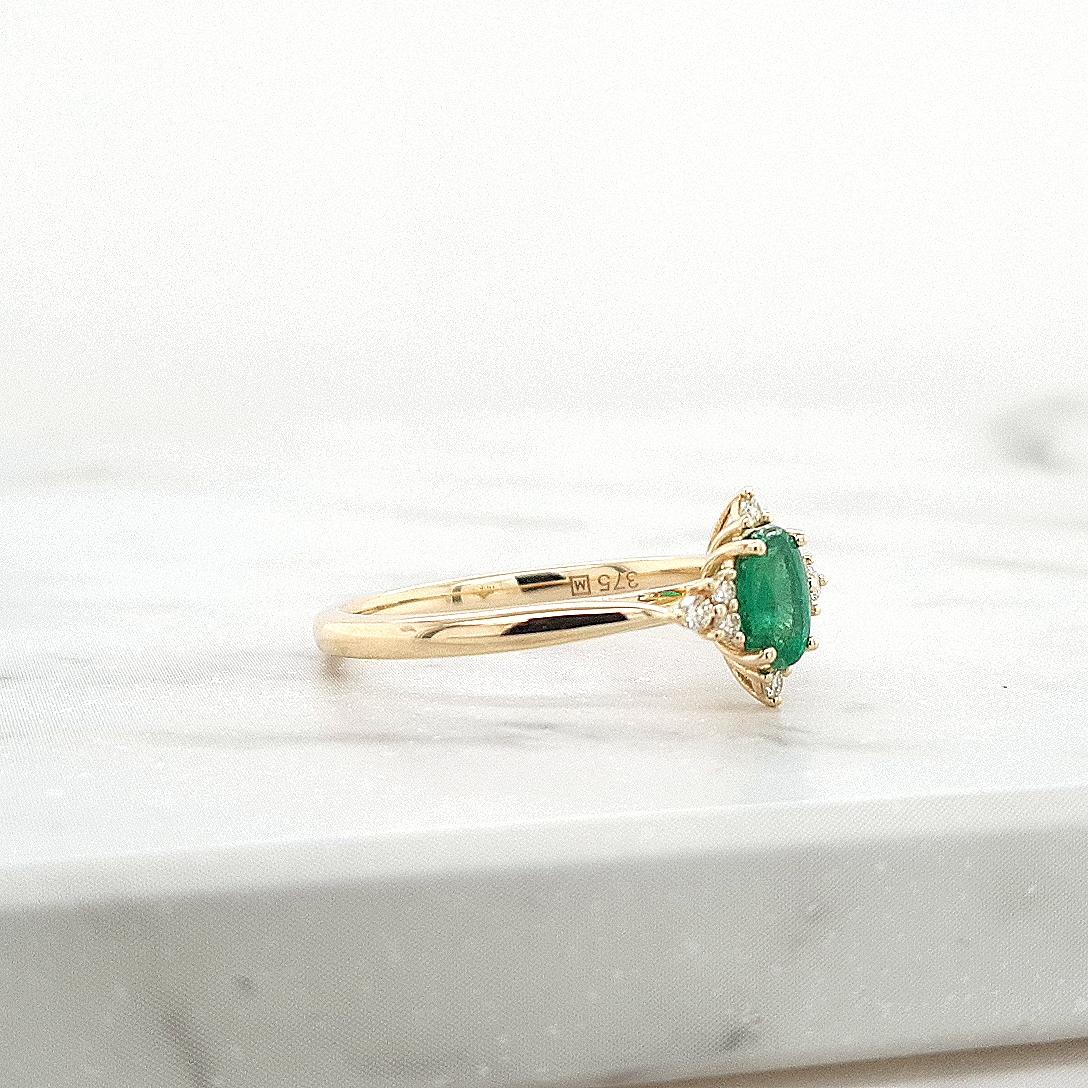 Emerald & Diamond 9k Yellow Gold Ring