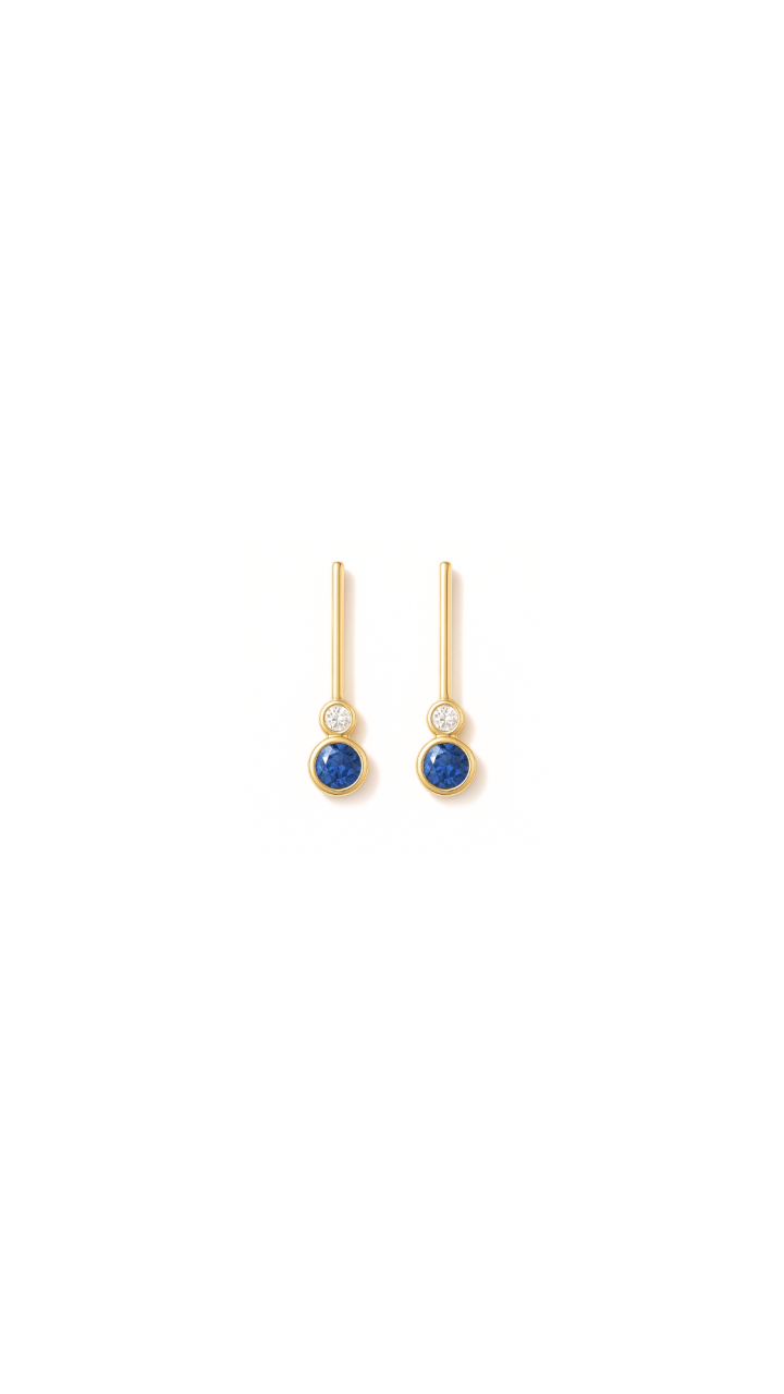 Ceylonese Sapphire & White Sapphire Drop Stud Earrings in 9ct Yellow Gold